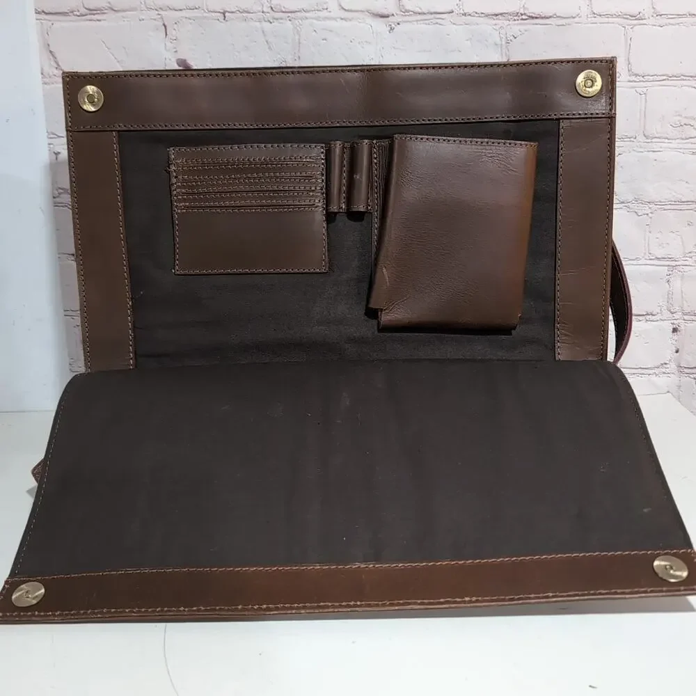 The Leather Farm Buffalo Leather Briefcase Organizer Messenger Bag Magnetic Flap